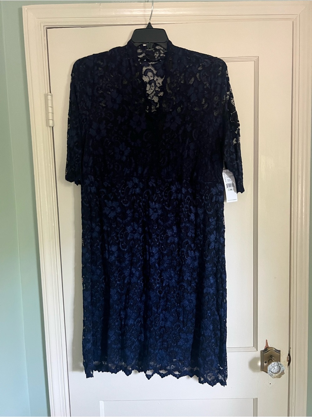 NWT Elegant Navy Lace Midi Dress - Women's